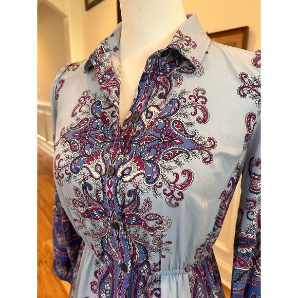 Loft Paisley Midi Shirt Dress - Blue & Purple - Petite XS - Picture 5 of 10